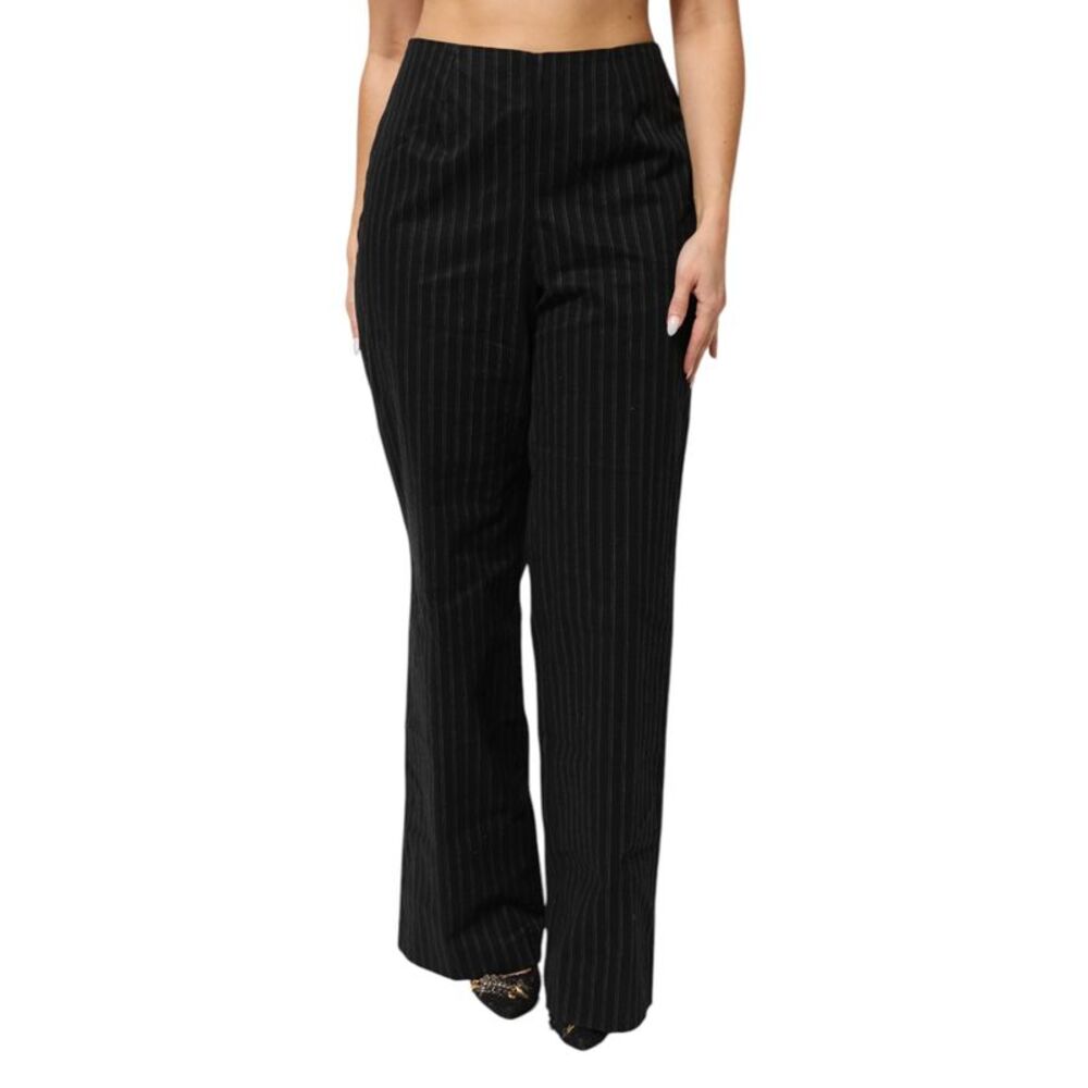 BENCIVENGA Black Wool Blend Pinstripe Straight Leg Women's Pants
